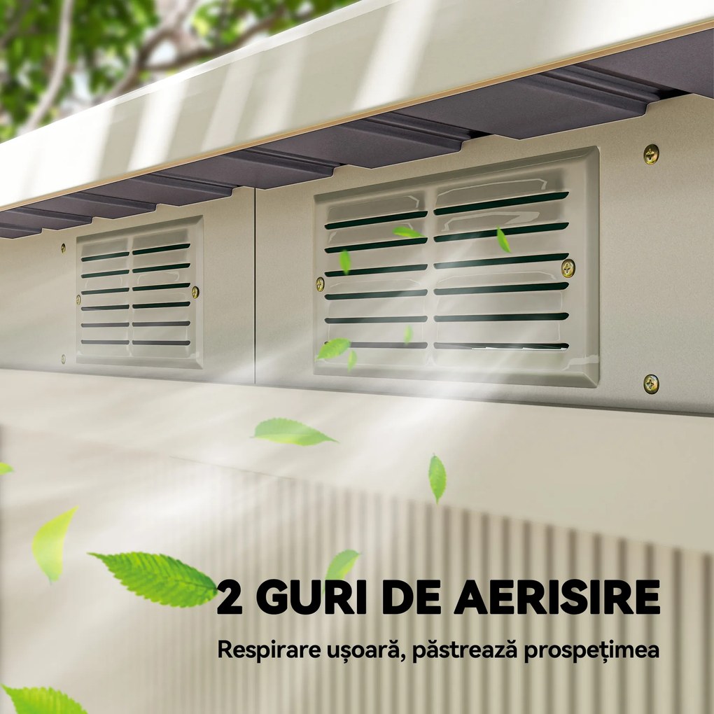 Outsunny - Depozit de grădină din oțel cu 2 orificii de aerisire și 2 uși culisante, 280x130x172 cm, gri deschis | Aosom Romania