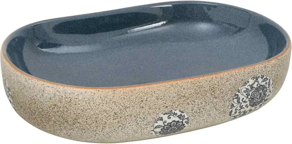 vidaXL Lavoar de blat, nisipiu și albastru 59x40x14 cm, ceramică, oval