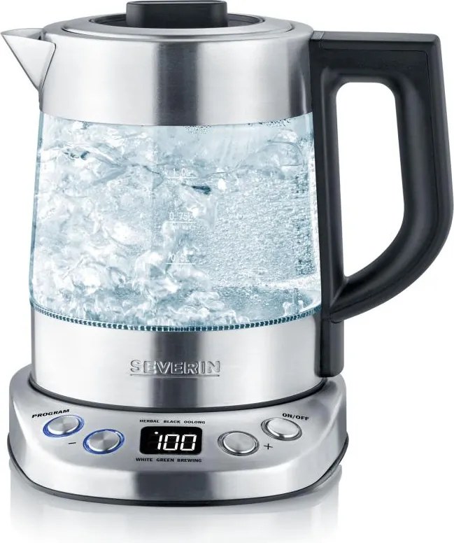 Severin WK 3473 - Ceainic electric rapid cu sită, 1 l, 2200 W/230 V, inox/sticlă