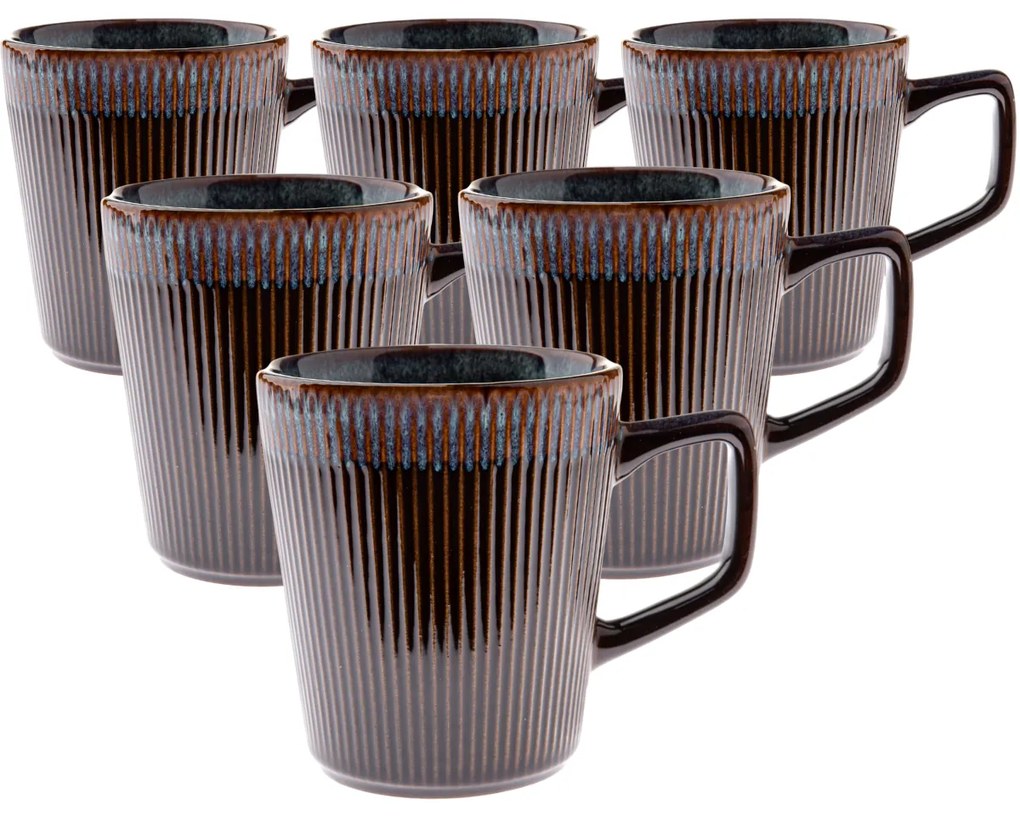 Set de 6 căni ceramice Rustik 410 ml, maro închis