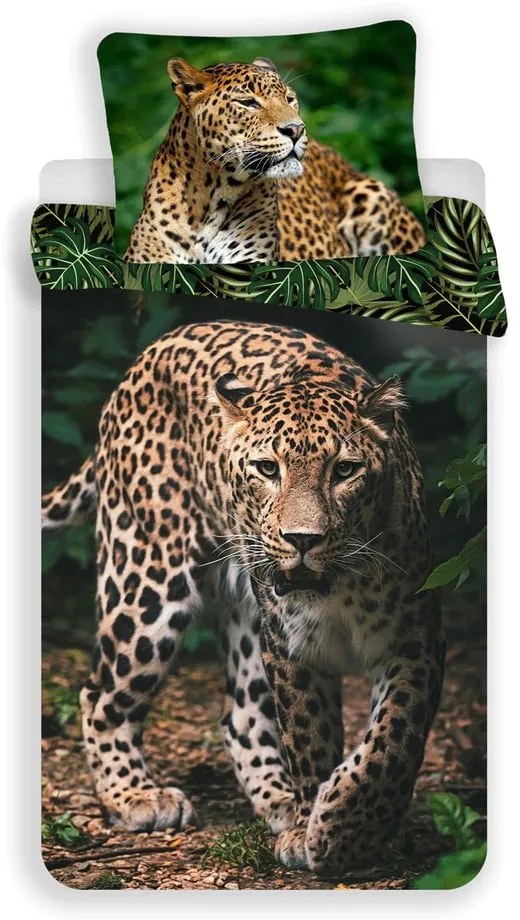 Lenjerie de pat pentru copii din bumbac pentru pat de o persoană 140x200 cm Leopard "Green" – Jerry Fabrics