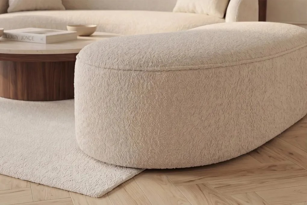 Bancheta tapitata cu spatiu de depozitare ELEMENTAL 120cm boucle champagne beige