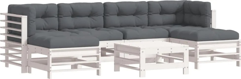 vidaXL Set mobilier de grădină cu perne, 7 piese, alb, lemn masiv