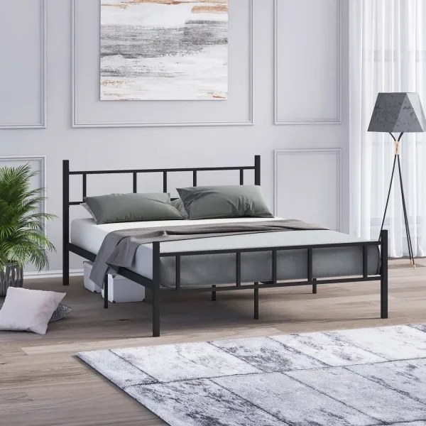 Pat metalic dublu PIRON 140x200 cm, negru, greutate maximă suportată 200 kg