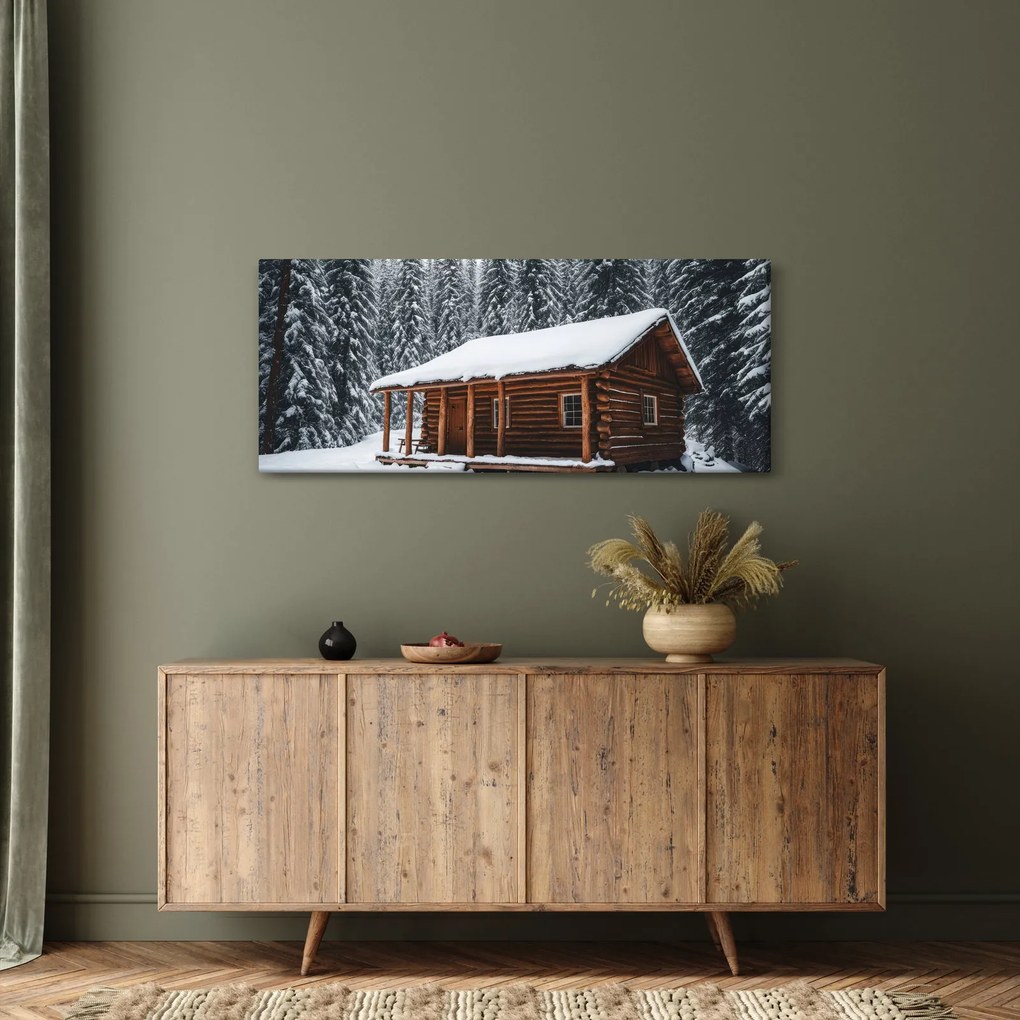 Tablou - Cabană acoperită de zăpadă (120x50 cm)