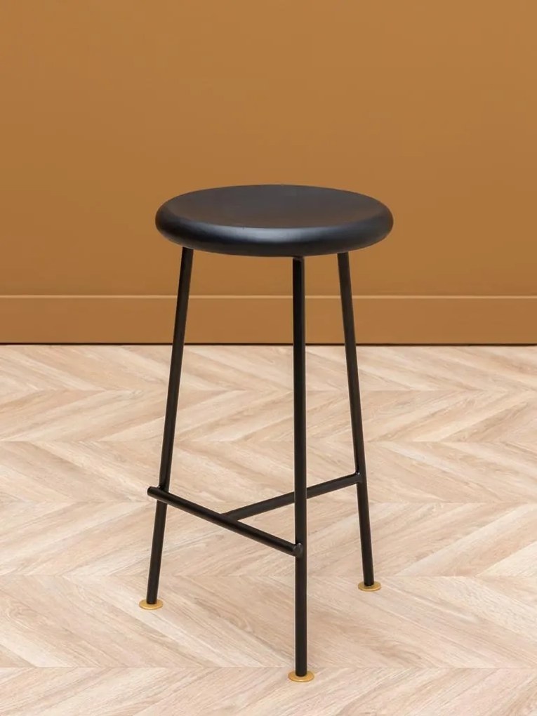 Scaun de bar pentru insulă din lemn de mango și metal, albastru, cu șezut rotund, 60,5 x Ø 32,5 cm, „Motta”