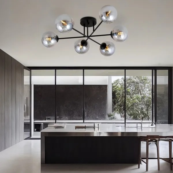 Lustră pe tijă ROMA 6xE14/10W/230V negru/fumuriu