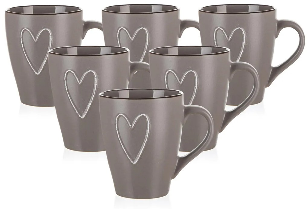 Cană ceramică Banquet HEART 310 ml,6 buc., maro