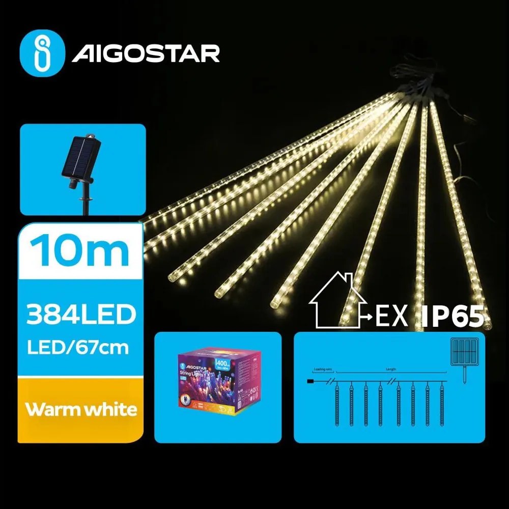 Aigostar - Ghirlandă solară de Crăciun cu LED 384xLED/13m IP65 alb cald
