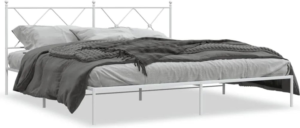 vidaXL Cadru de pat metalic cu tăblie, alb, 180x200 cm