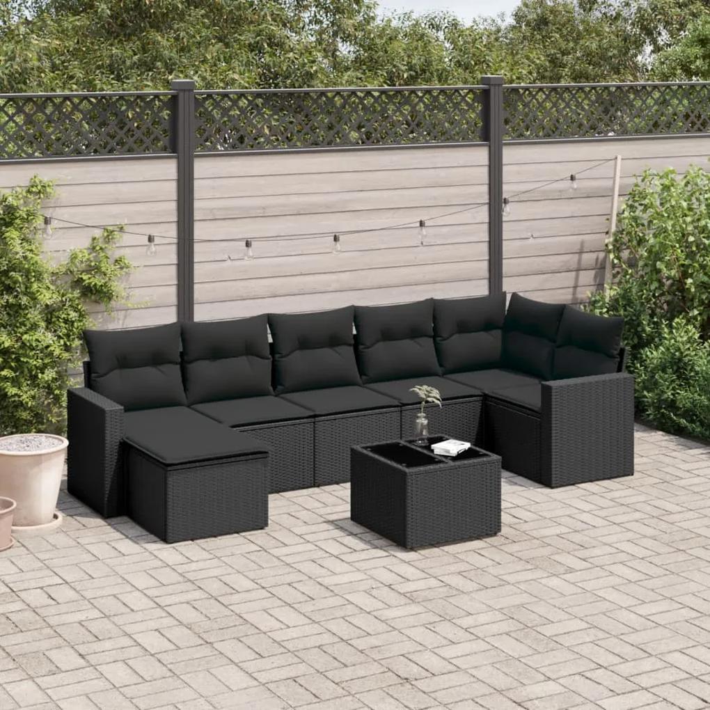3251622 vidaXL Set mobilier de grădină cu perne, 8 piese, negru, poliratan
