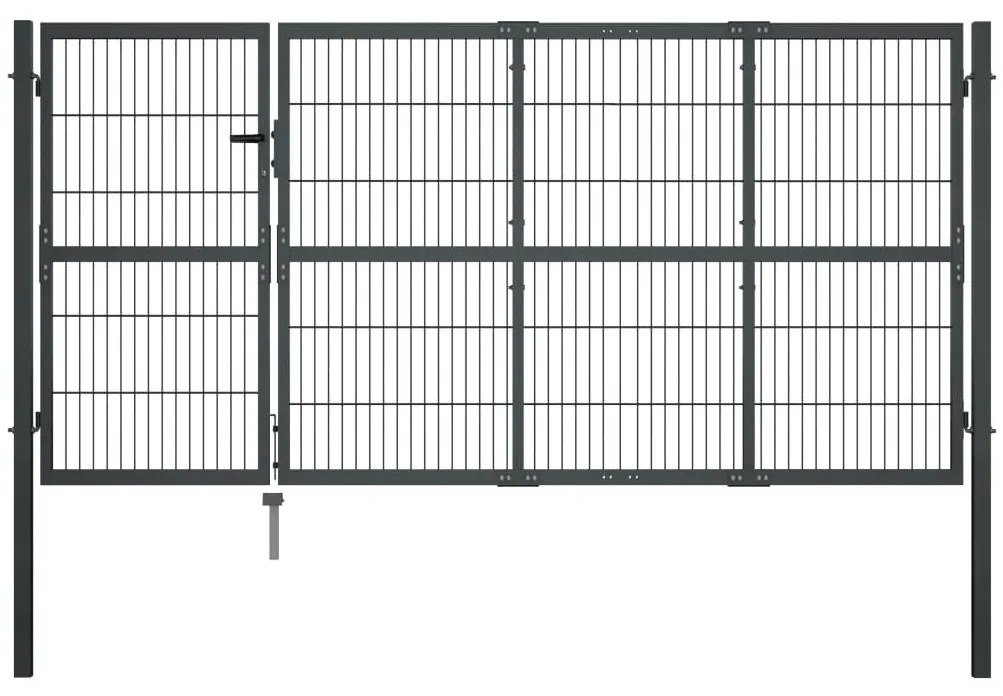 vidaXL Poartă de grădină cu stâlpi, antracit, 350 x 120 cm, oțel