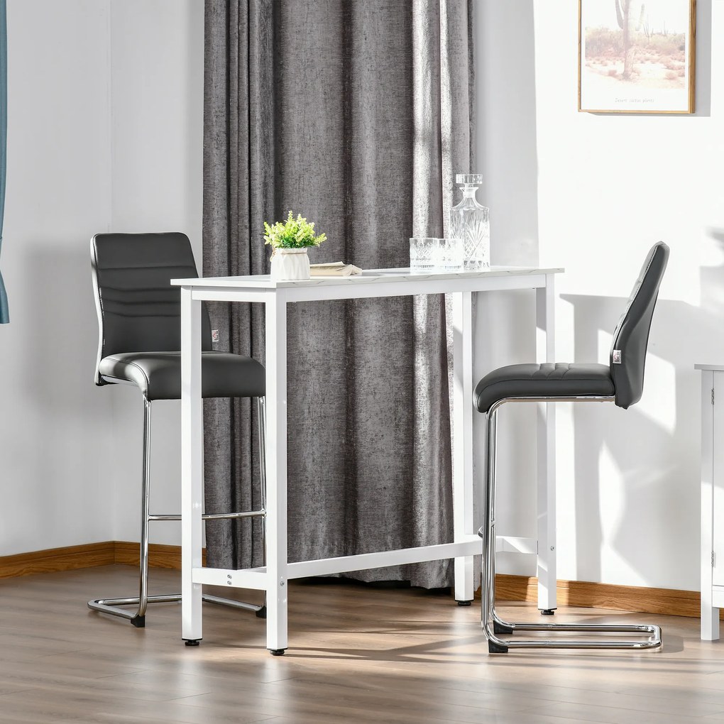 HOMCOM Masă de Bar Masă Înaltă cu Blat din Melamină Efect de Marmură și Picioare din Oțel Stil Modern pentru Bucătărie Cafenea Sufragerie 120x40x100 cm Alb | Aosom Romania