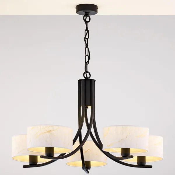 Jupiter 2104 - Lustră pe lanț ARTHUR 5xE27/15W/230V alb/negru/decor marmură