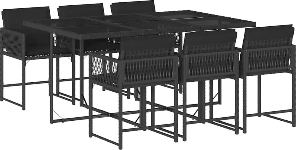 vidaXL Set mobilier de grădină cu perne, 7 piese, negru, poliratan