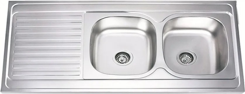 Chiuveta inox Inter Ceramic Alpaca cu doua cuve si picurator stanga finisaj inox lucios 120x60 cm