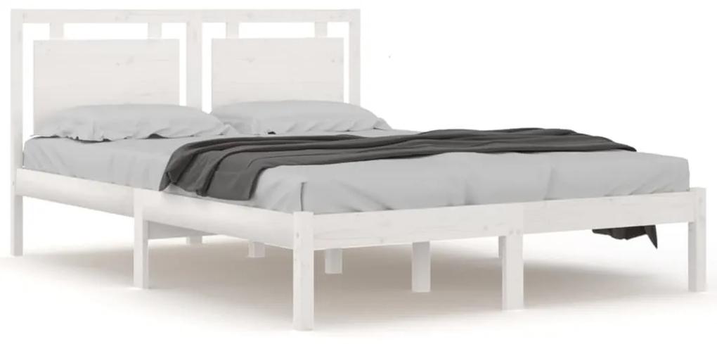 3105511 vidaXL Cadru de pat dublu, alb, 135x190 cm, lemn masiv