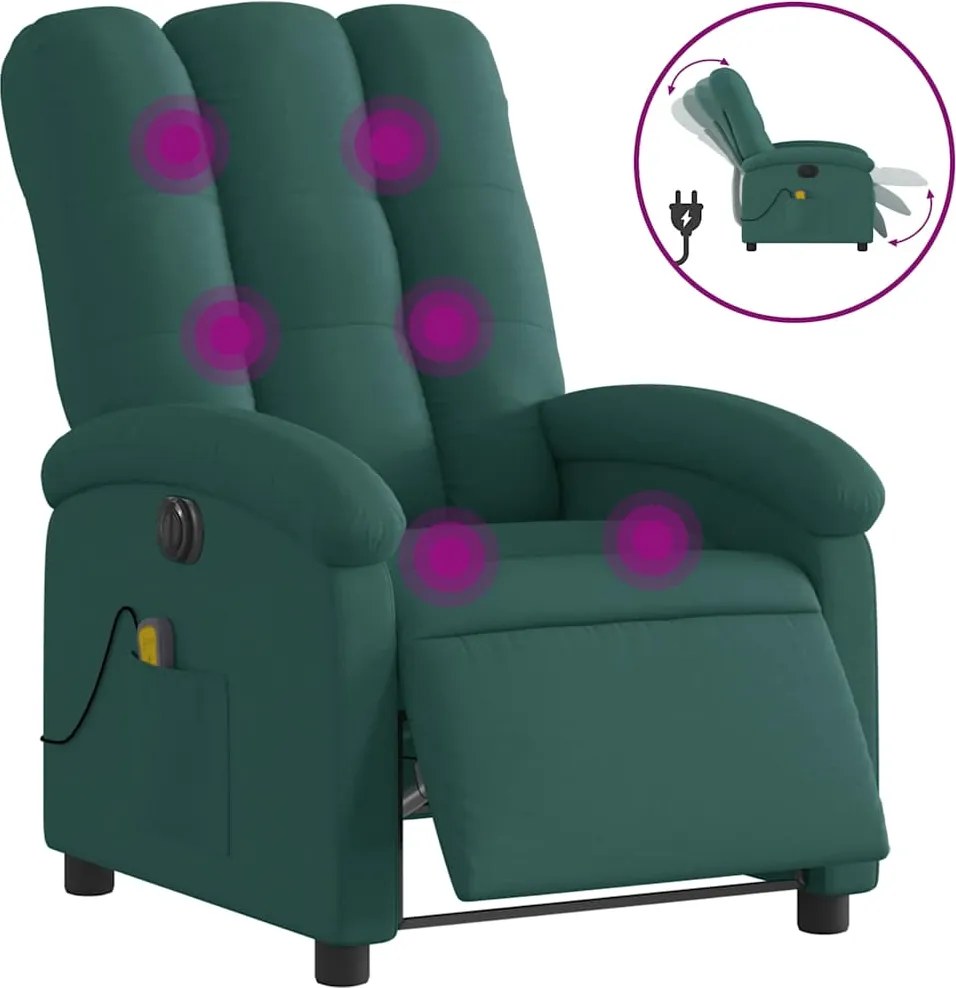 vidaXL Fotoliu electric de masaj rabatabil, verde închis, textil