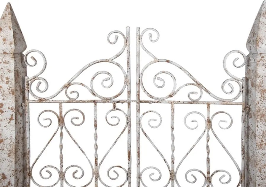 Poarta decorativa de gradina, alb, din metal, aspect vintage,