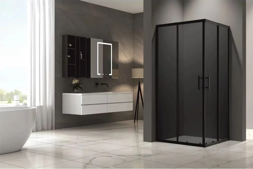 Cabina de dus dreptunghiulara Inter Ceramic cu usa glisanta 80x110 cm negru mat - fumuriu