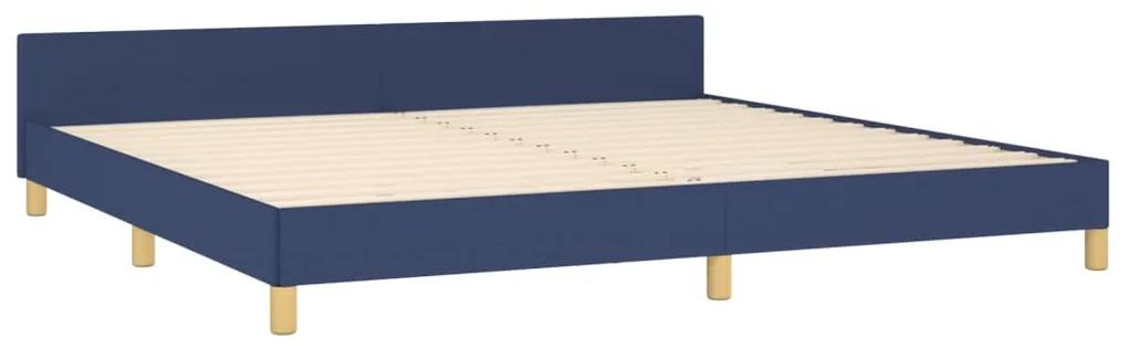 Cadru de pat cu tablie, albastru, 200x200 cm, textil Albastru, 200 x 200 cm, Culoare unica si cuie de tapiterie