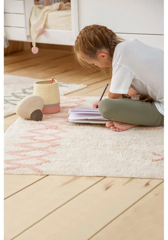 Covor roz/crem lavabil/țesut manual din bumbac 120x160 cm Atlas Natural – Lorena Canals