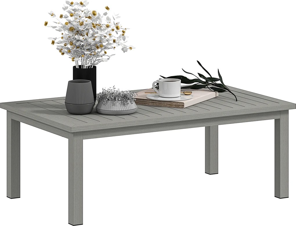 Outsunny Măsuță de cafea dreptunghiulară, blat cu fante pentru interior/exterior din aluminiu, 100 x60 x37 cm gri | Aosom Romania