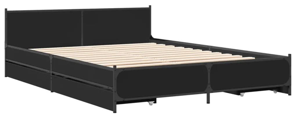 3279952 vidaXL Cadru de pat cu sertare, negru, 120x190 cm, lemn prelucrat