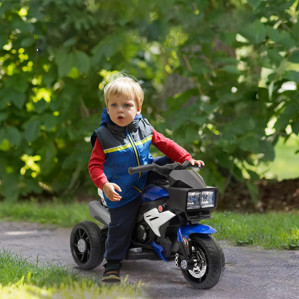 HOMCOM Motocicletă Electrică Copii 3-6 Ani, 3 Roți, Baterie 6V, din PP și Metal, Albastru Închis și Negru, 86x42x52cm | Aosom Romania