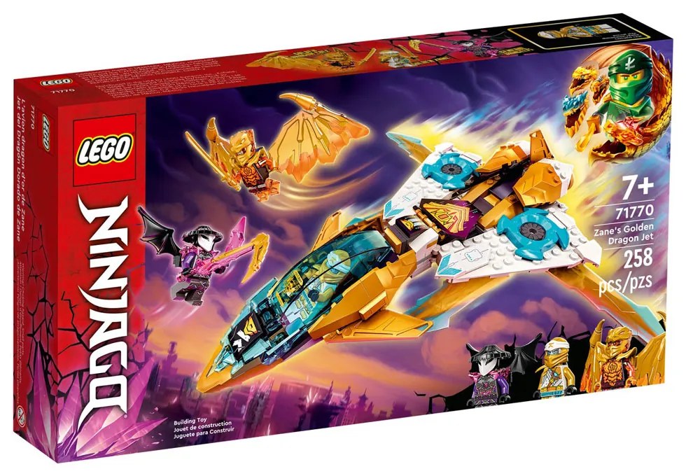 Set de construit LEGO Ninjago, Avionul Dragon de Aur al lui Zane, 258 piese