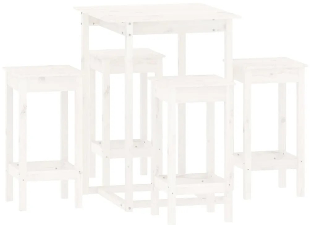 3124738 vidaXL Set mobilier de bar, 5 piese, alb, lemn masiv de pin
