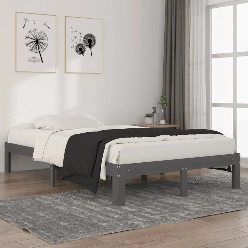 810362 vidaXL Cadru de pat, gri, 120x200 cm, lemn masiv de pin