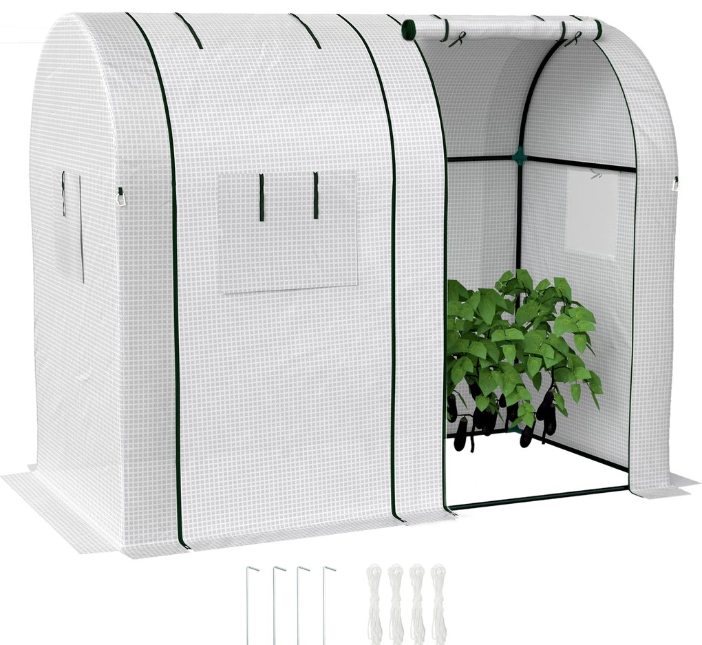 Outsunny Seră de grădină 1,8 m² seră pentru roșii 2 uși cu fermoar 4 ferestre cu fermoar acoperiș PE 135 g/m² alb | Aosom Romania