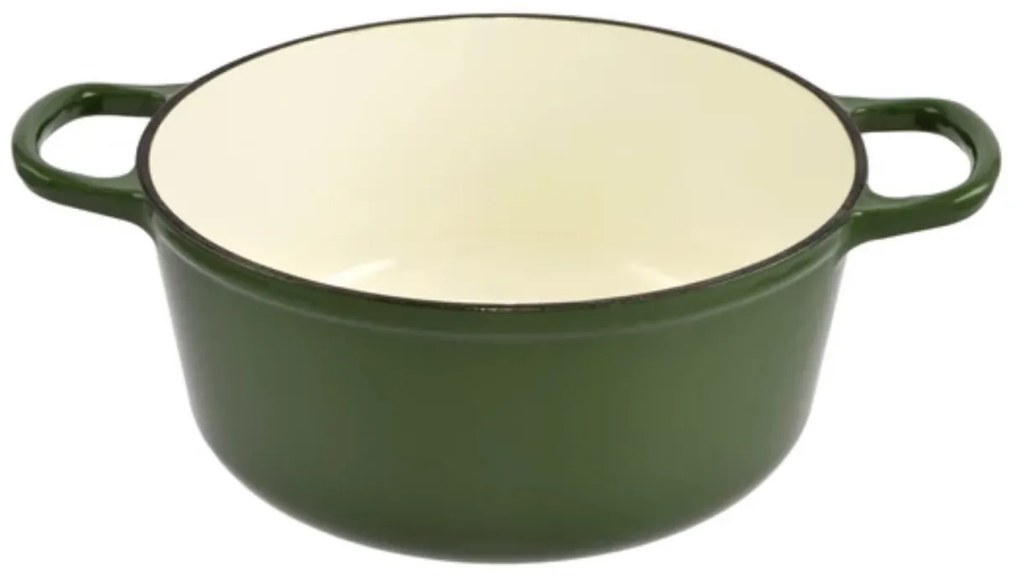 Oală din fontă emailată cu capac 25x11 cm, 3.5L – Perfect Home 11862, verde, cu interior antiaderent, perfectă pentru gătit lent și uniform