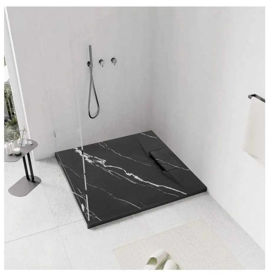 Rea Bazalt Carrara Black cadita de dus patrata x90 cm negru REA-K7003
