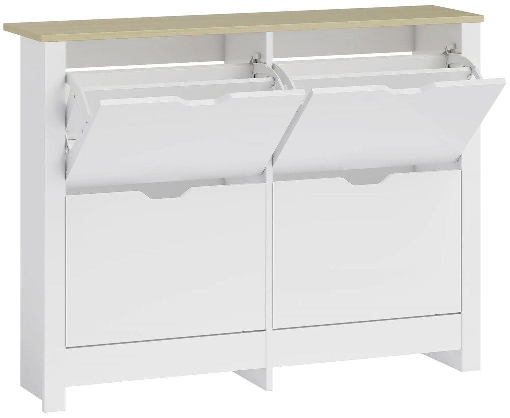 HOMCOM Dulap pentru pantofi 16 perechi, dulap îngust pentru pantofi cu 4 sertare rabatabile și rafturi reglabile, stil modern, pentru hol, intrare, 105 x 26 x 80 cm, alb și stejar | Aosom Romania