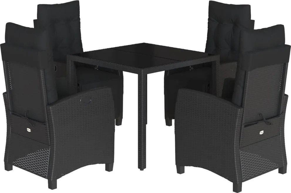 vidaXL Set mobilier de grădină cu perne, 5 piese, negru, poliratan