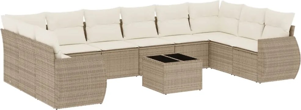 vidaXL Set canapele de grădină cu perne, 11 piese, bej, poliratan