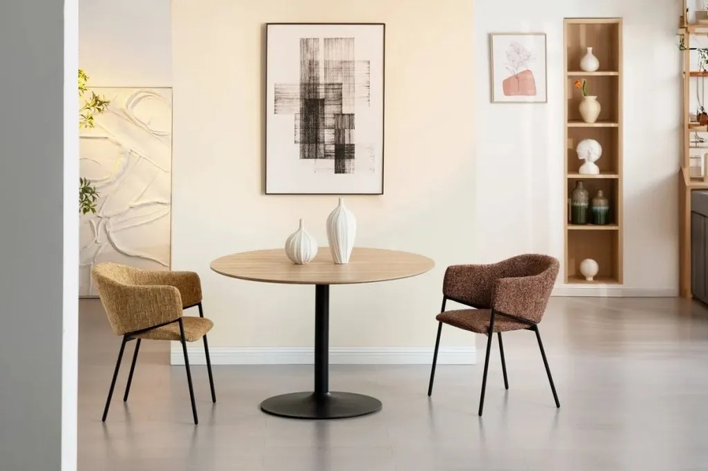 Set de 2 scaune aspect retro, Metal Negru, Chenille Galben, NOBLESSE A-47580 VC