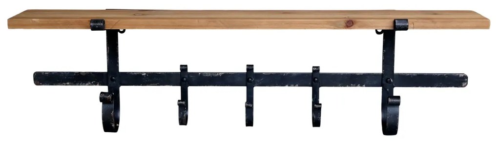 Cuier din lemn si fier, cu un raft, Antique Black