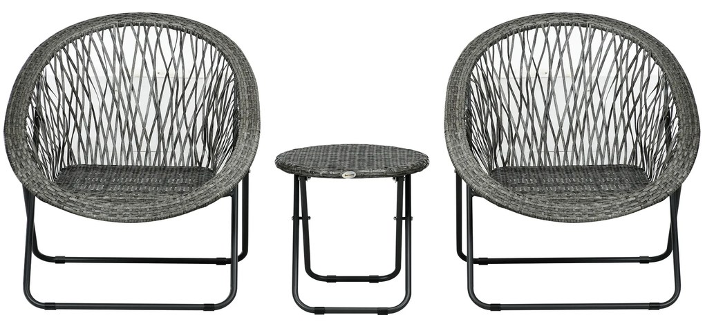 Outsunny Salon de grădină exterior din răchită set masă și scaune exterioare pentru 2 persoane masă 2 scaune pliabile gri | Aosom Romania