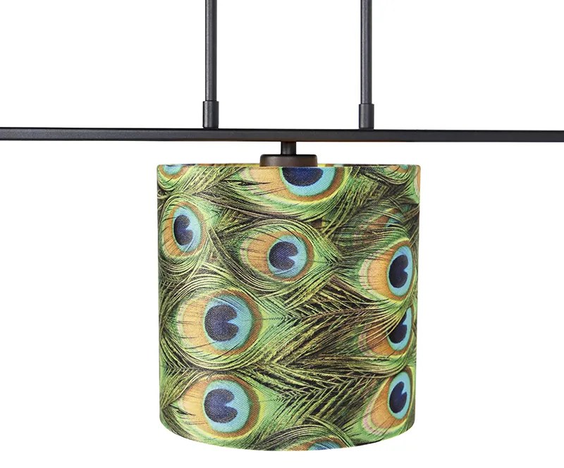Lampă suspendată cu abajururi din catifea paun cu auriu 20cm - Combi 3 Deluxe