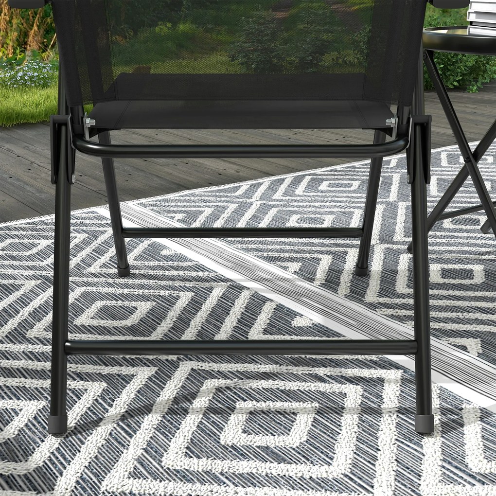 Outsunny Set de Exterior din 3 Piese cu Masă cu Blat din Sticlă și 2 Scaune Pliabile din Plasă, Ф45x50 cm, Gri Deschis | Aosom Romania