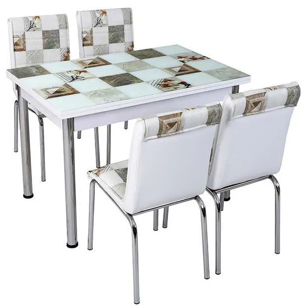 SCAUN MODEL PATCHWORK, SEZUT TAPITAT PIELE ECOLOGICA, PICIOARE METALICE