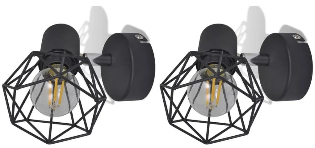 Aplice perete cadru sarma, stil industrial, negru, bec cu filament LED
