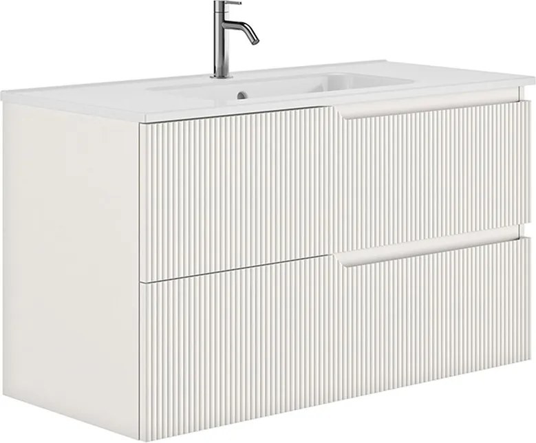 Set dulap baza suspendat Gala Canaletto 2 sertare 100 cm finisaj alb mat si lavoar Luc alb