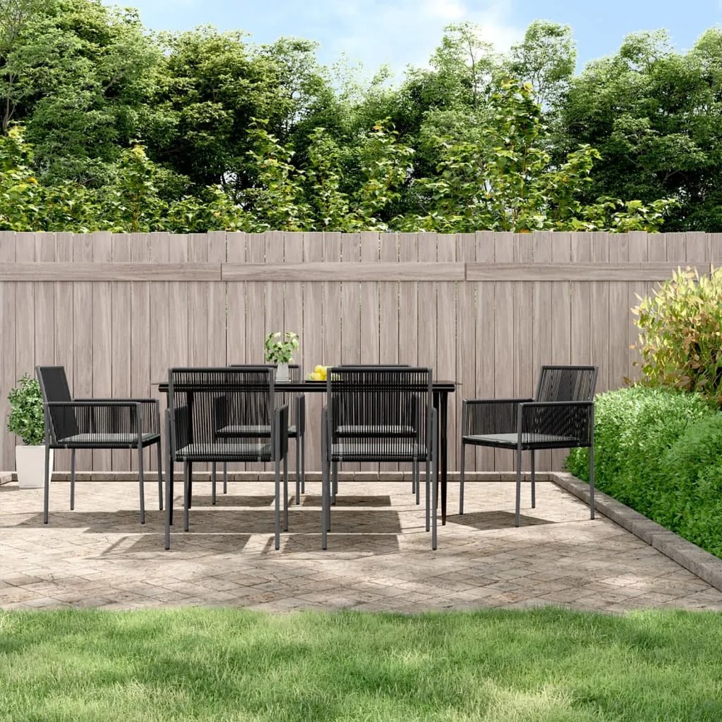 vidaXL Set mobilier grădină cu perne, 7 piese, negru, poliratan &amp; oțel