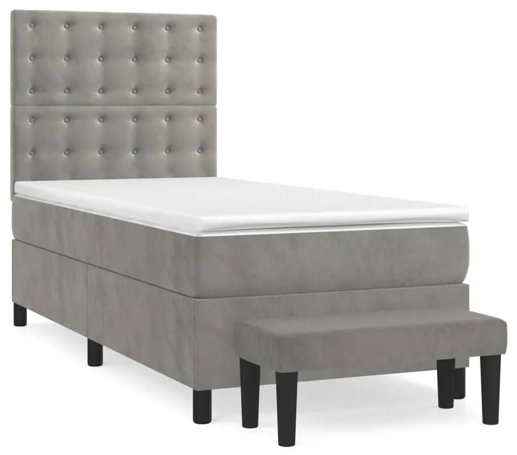3138049 vidaXL Pat continental cu saltea, gri deschis, 80x200 cm, catifea