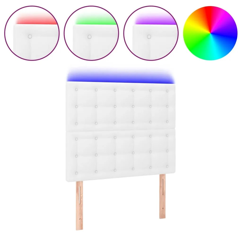 3122503 vidaXL Tăblie de pat cu LED, alb, 90x5x118/128 cm, piele ecologică