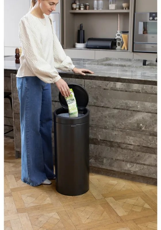 Cos de gunoi Brabantia Touch Bin New 1008860, 30 L, Inchidere silentioasa si lina, Gri inchis